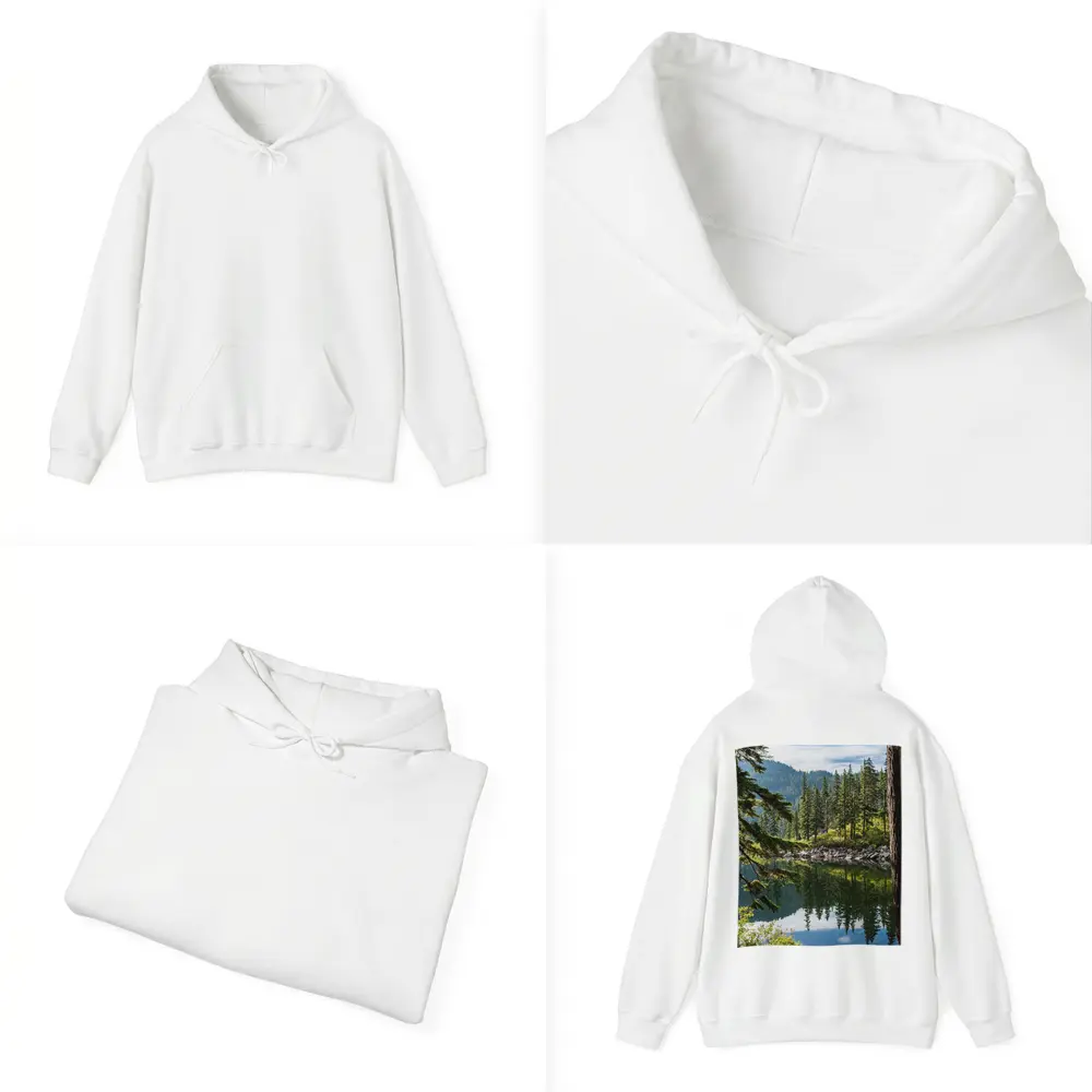 Alpine Lake Reflecting Pine Forest Mountains – Hoodies