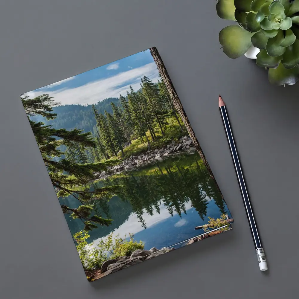 Alpine Lake Reflecting Pine Forest Mountains – Notebooks