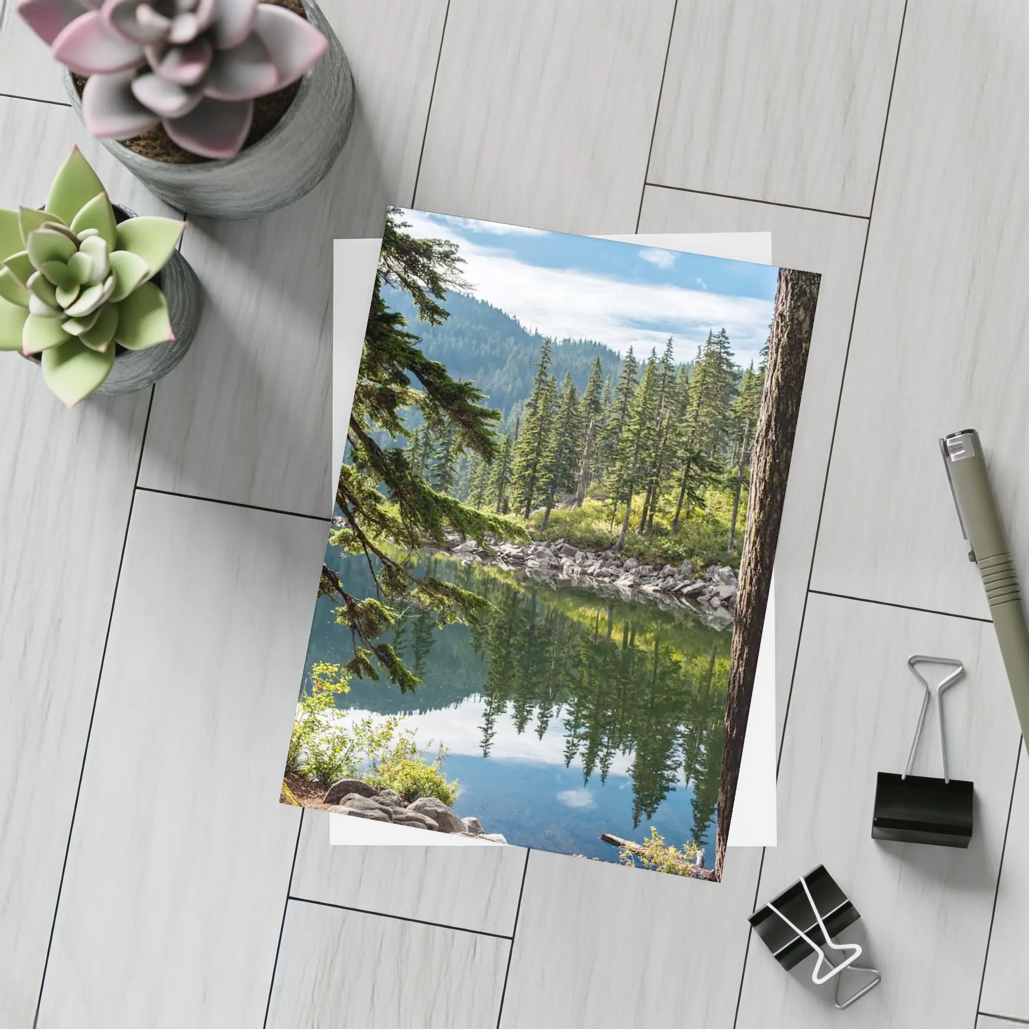 Alpine Lake Reflecting Pine Forest Mountains – Postcards