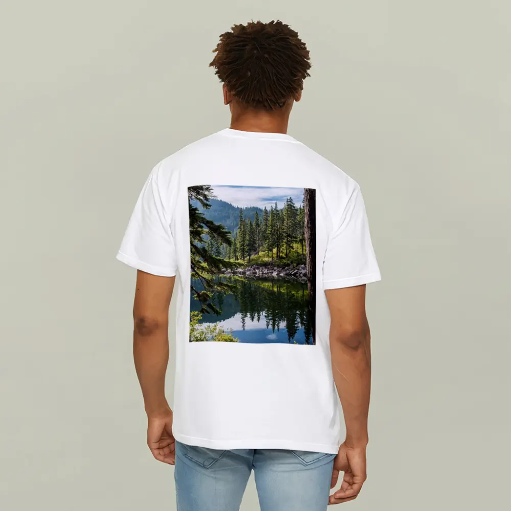 Alpine Lake Reflecting Pine Forest Mountains – T-Shirts