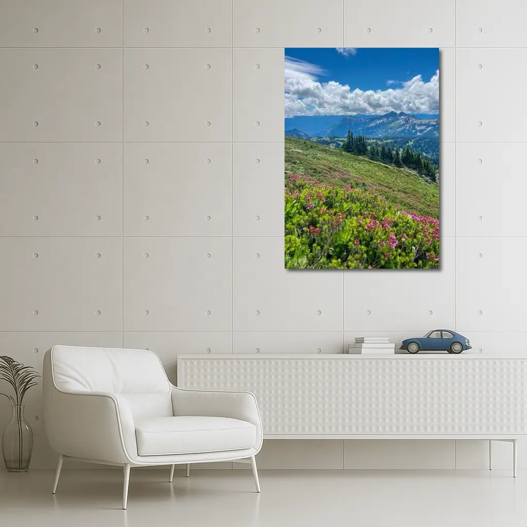Alpine Wildflowers Meadow Mountain Landscape View – Wall Art