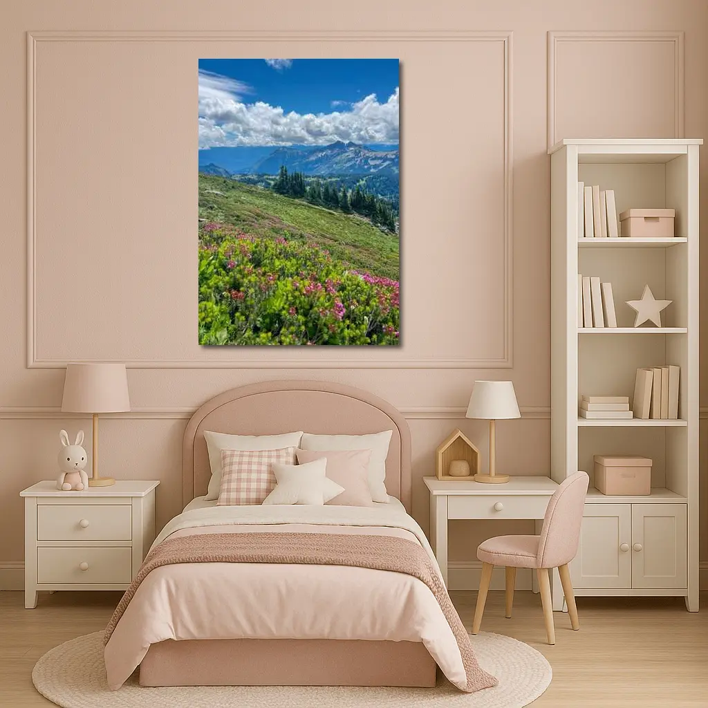 Alpine Wildflowers Meadow Mountain Landscape View – Wall Art