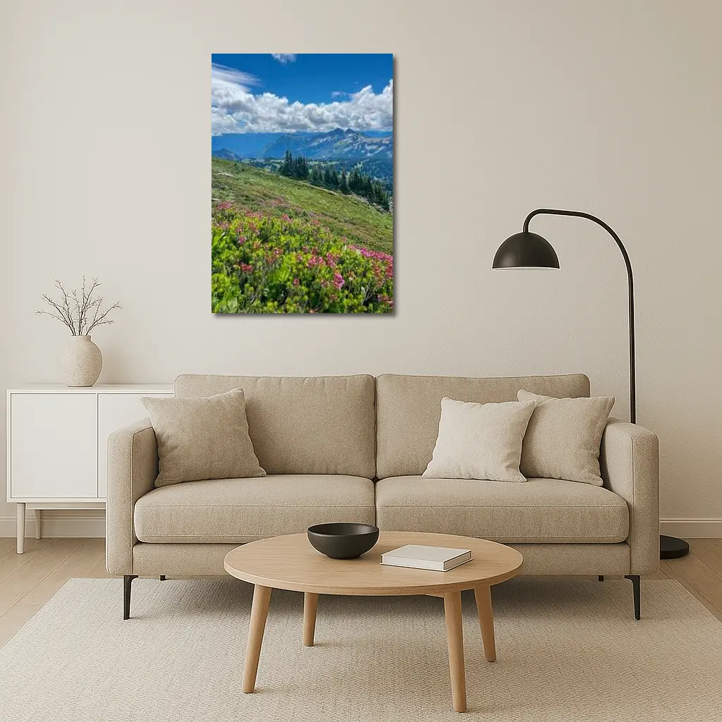 Alpine Wildflowers Meadow Mountain Landscape View – Wall Art