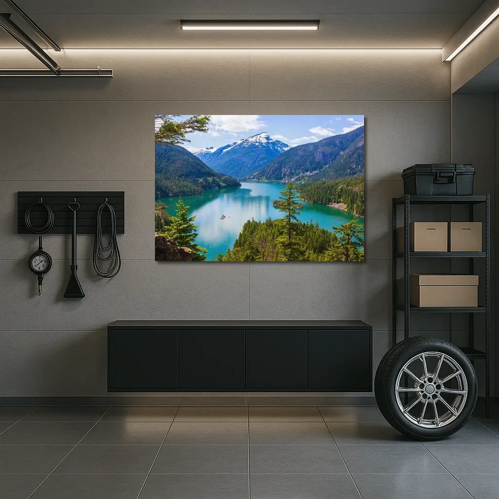 Turquoise Mountain Lake Forest Aerial View – Wall Art