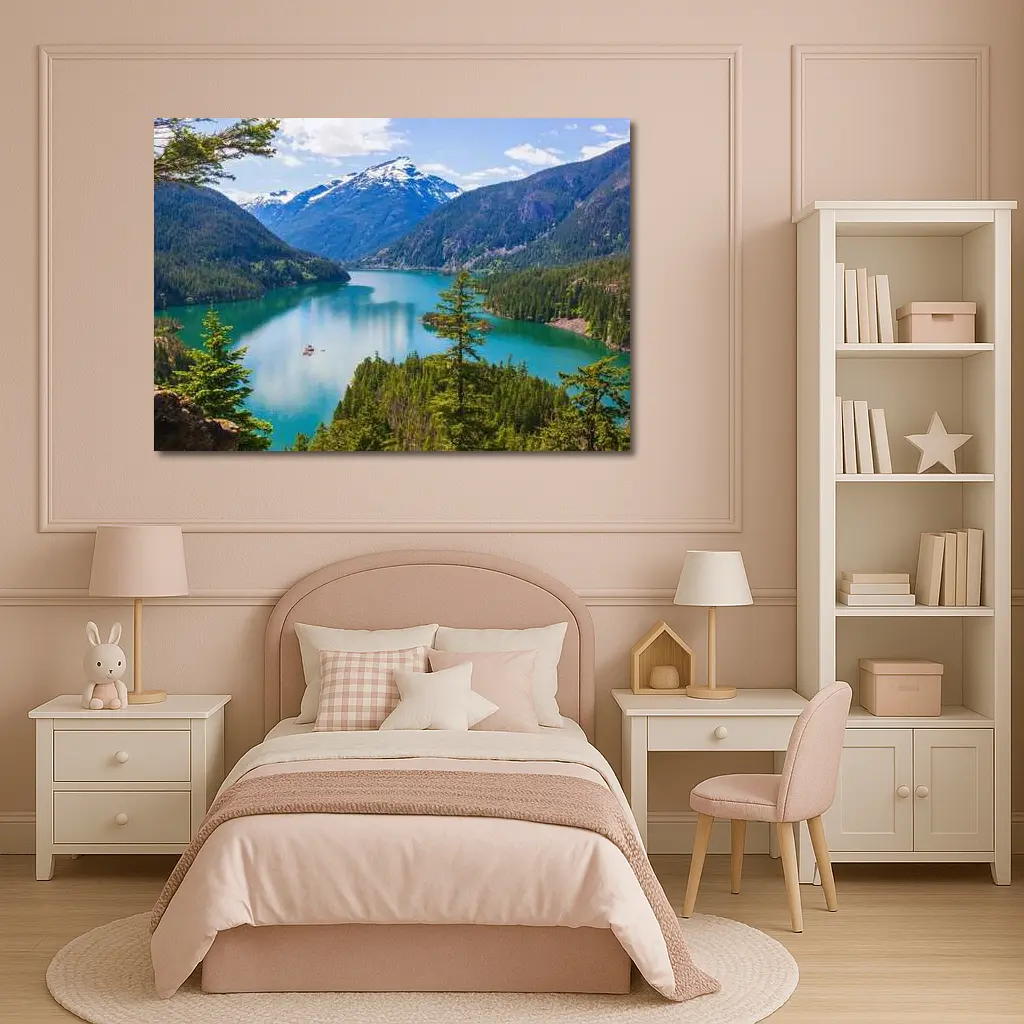 Turquoise Mountain Lake Forest Aerial View – Wall Art