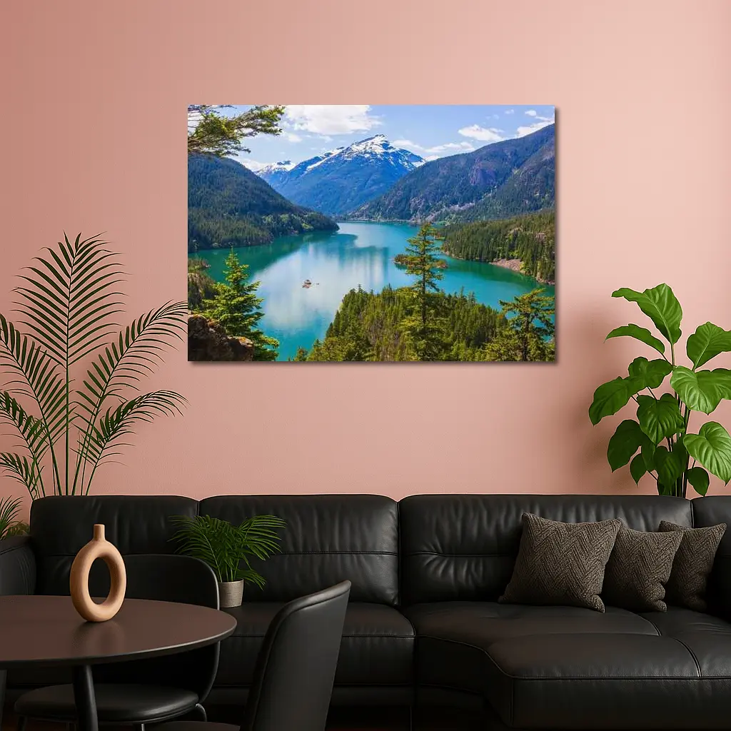 Turquoise Mountain Lake Forest Aerial View – Wall Art