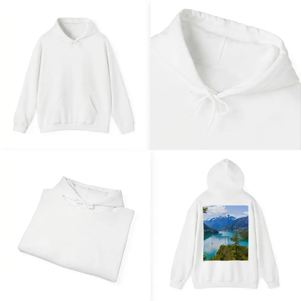 Turquoise Mountain Lake Forest Aerial View – Hoodies