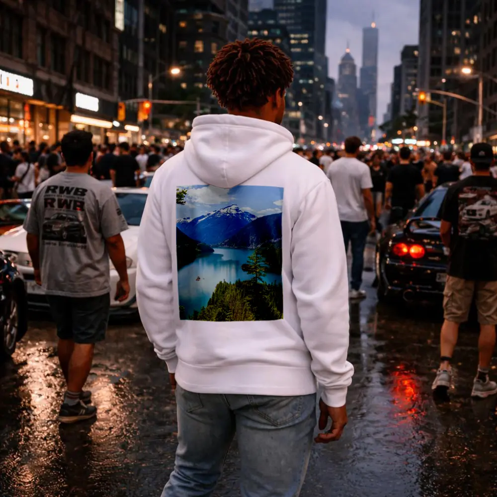 Turquoise Mountain Lake Forest Aerial View – Hoodies
