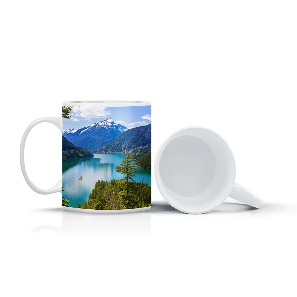 Turquoise Mountain Lake Forest Aerial View – Mugs