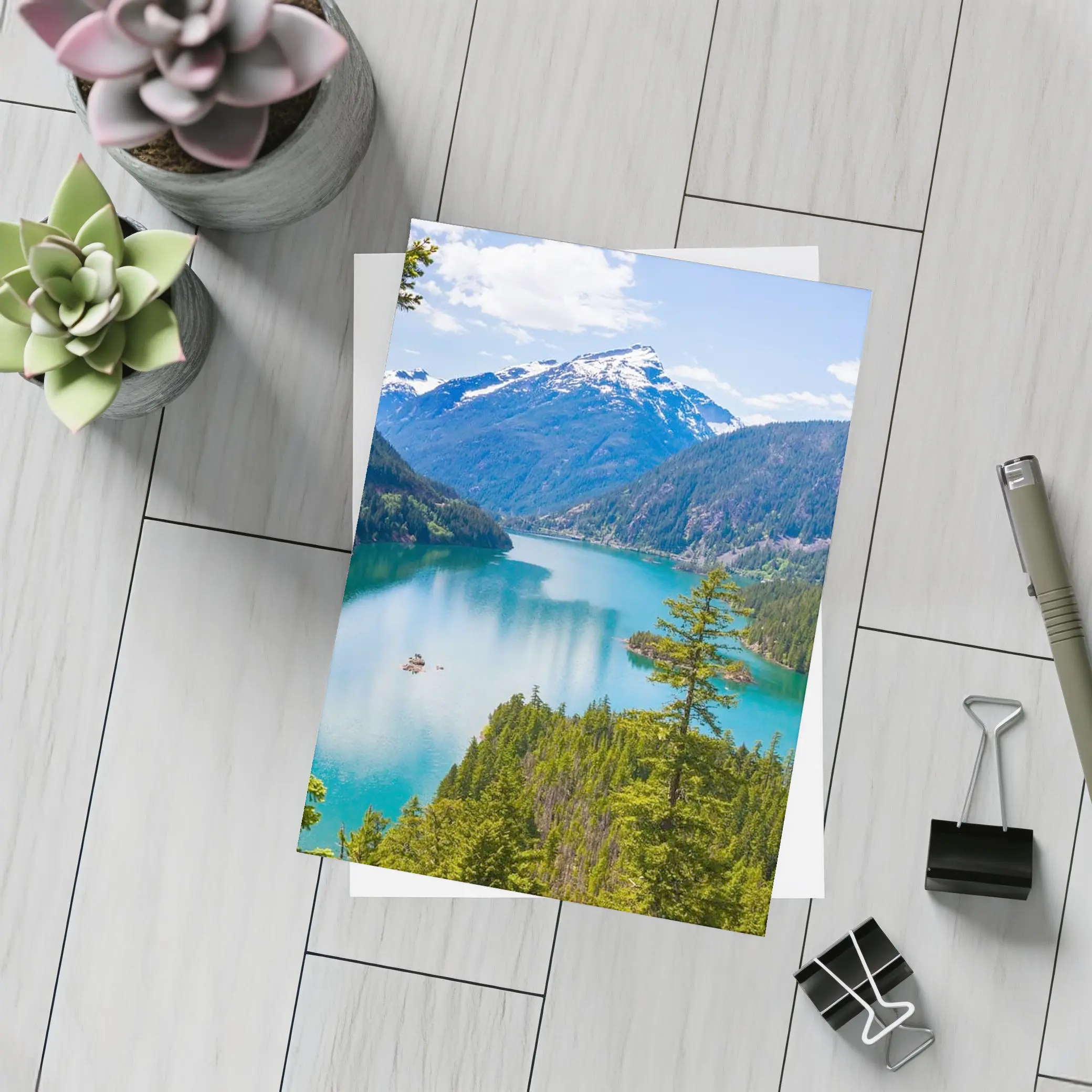 Turquoise Mountain Lake Forest Aerial View – Postcards