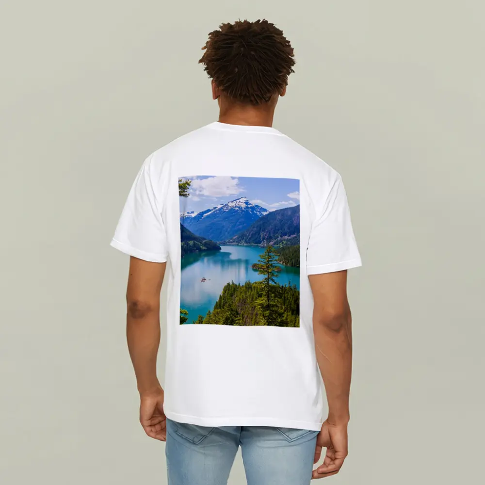 Turquoise Mountain Lake Forest Aerial View – T-Shirts