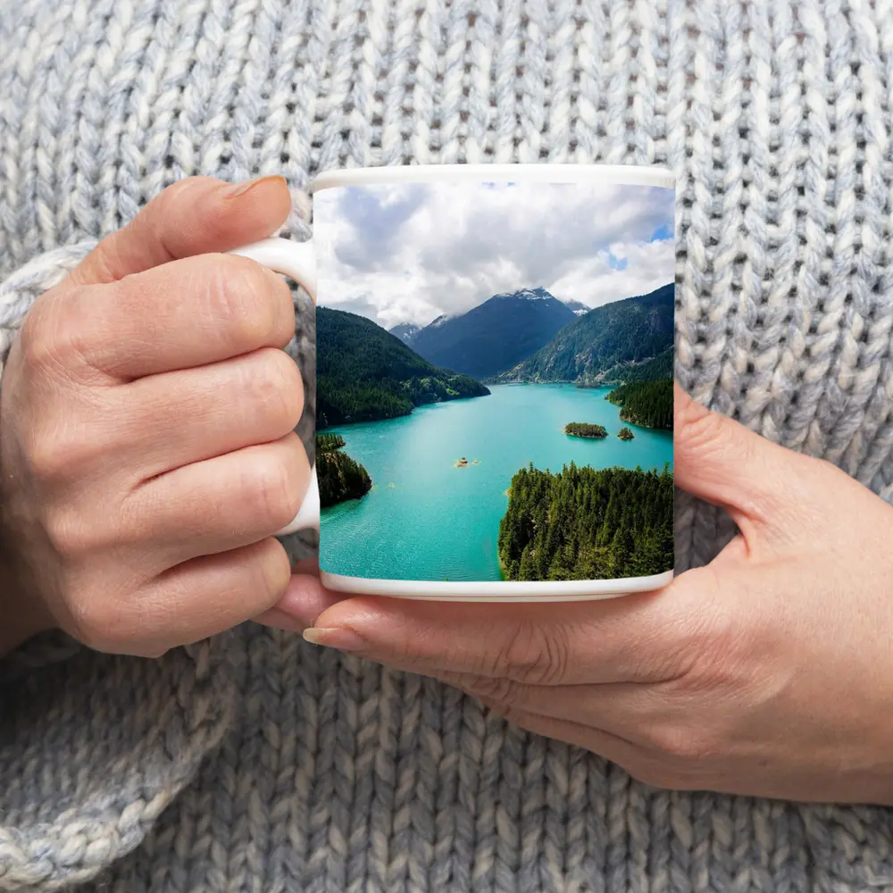 Turquoise Mountain Lake Aerial Forest View – Mugs