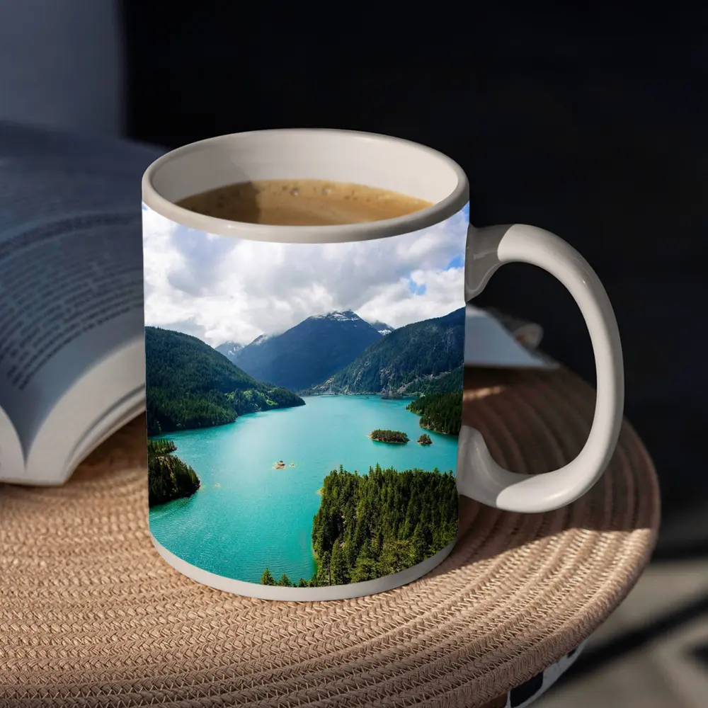 Turquoise Mountain Lake Aerial Forest View – Mugs