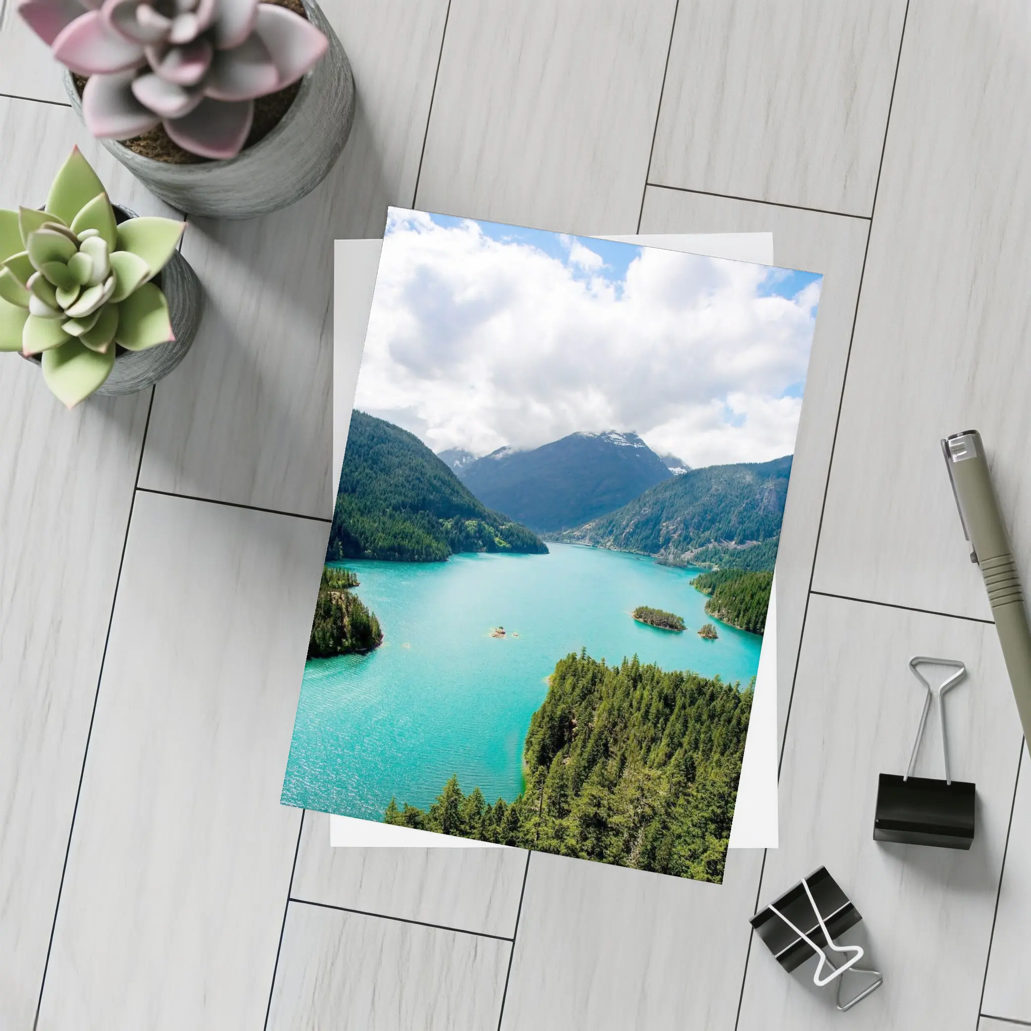Turquoise Mountain Lake Aerial Forest View – Postcards