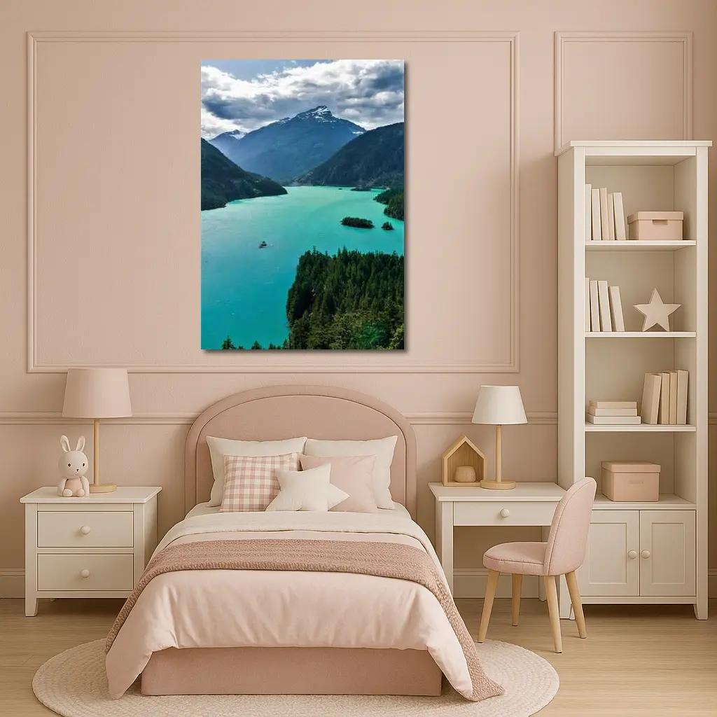 Turquoise Mountain Lake Forest Aerial View – Wall Art