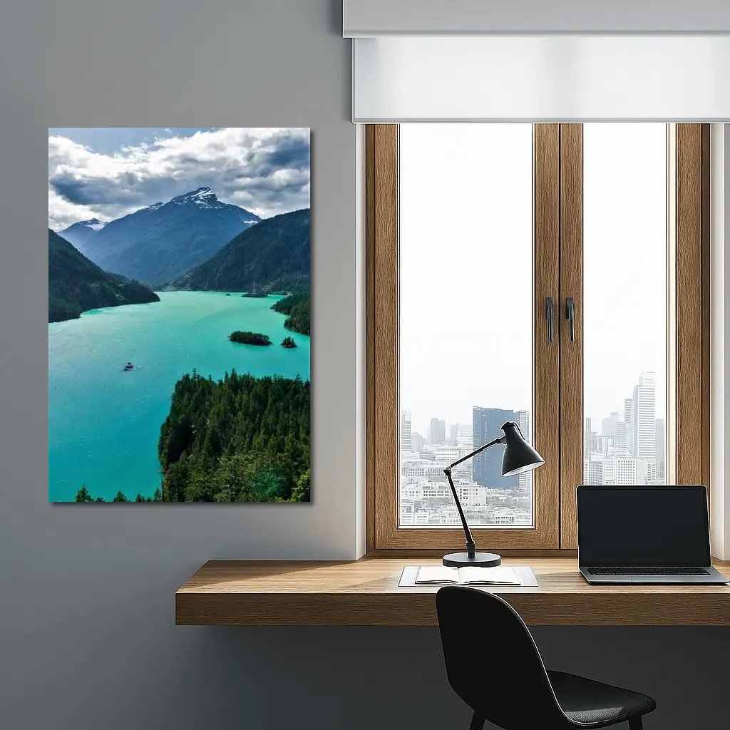 Turquoise Mountain Lake Forest Aerial View – Wall Art