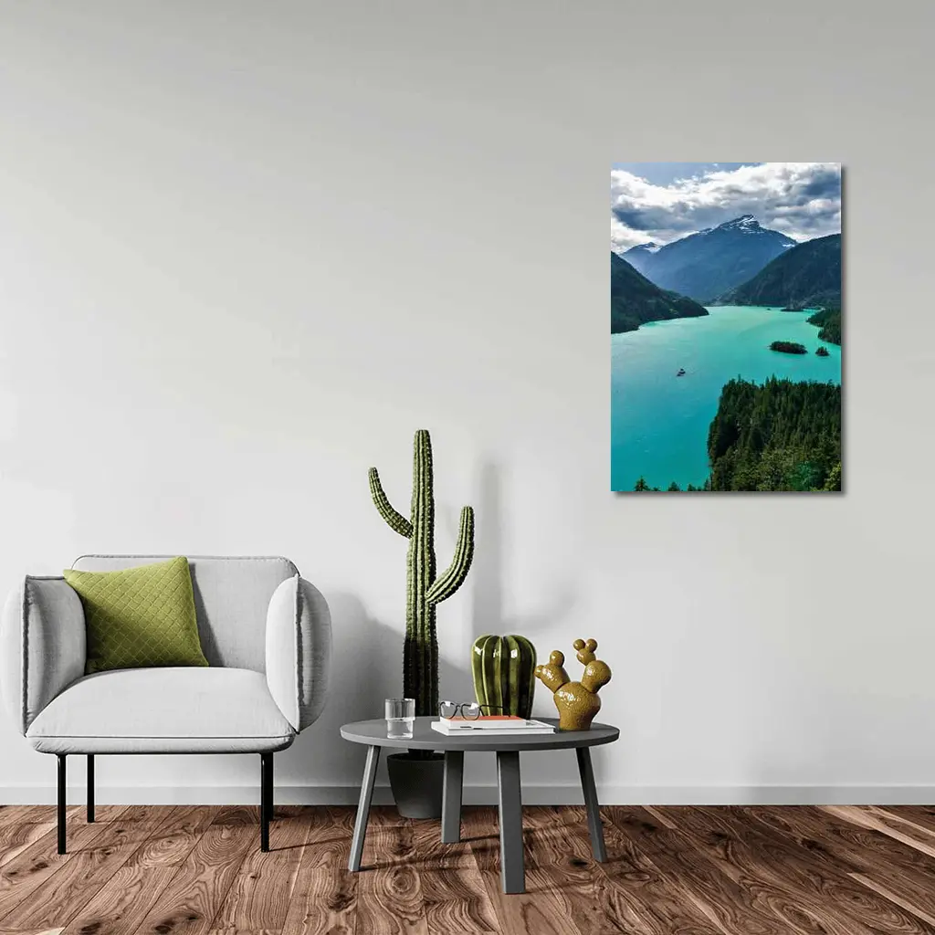 Turquoise Mountain Lake Forest Aerial View – Wall Art