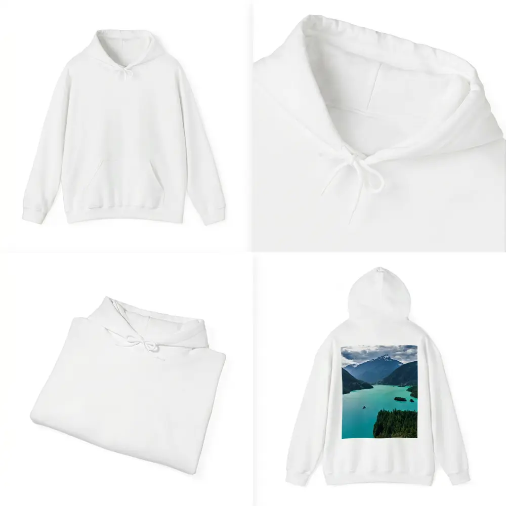 Turquoise Mountain Lake Forest Aerial View – Hoodies