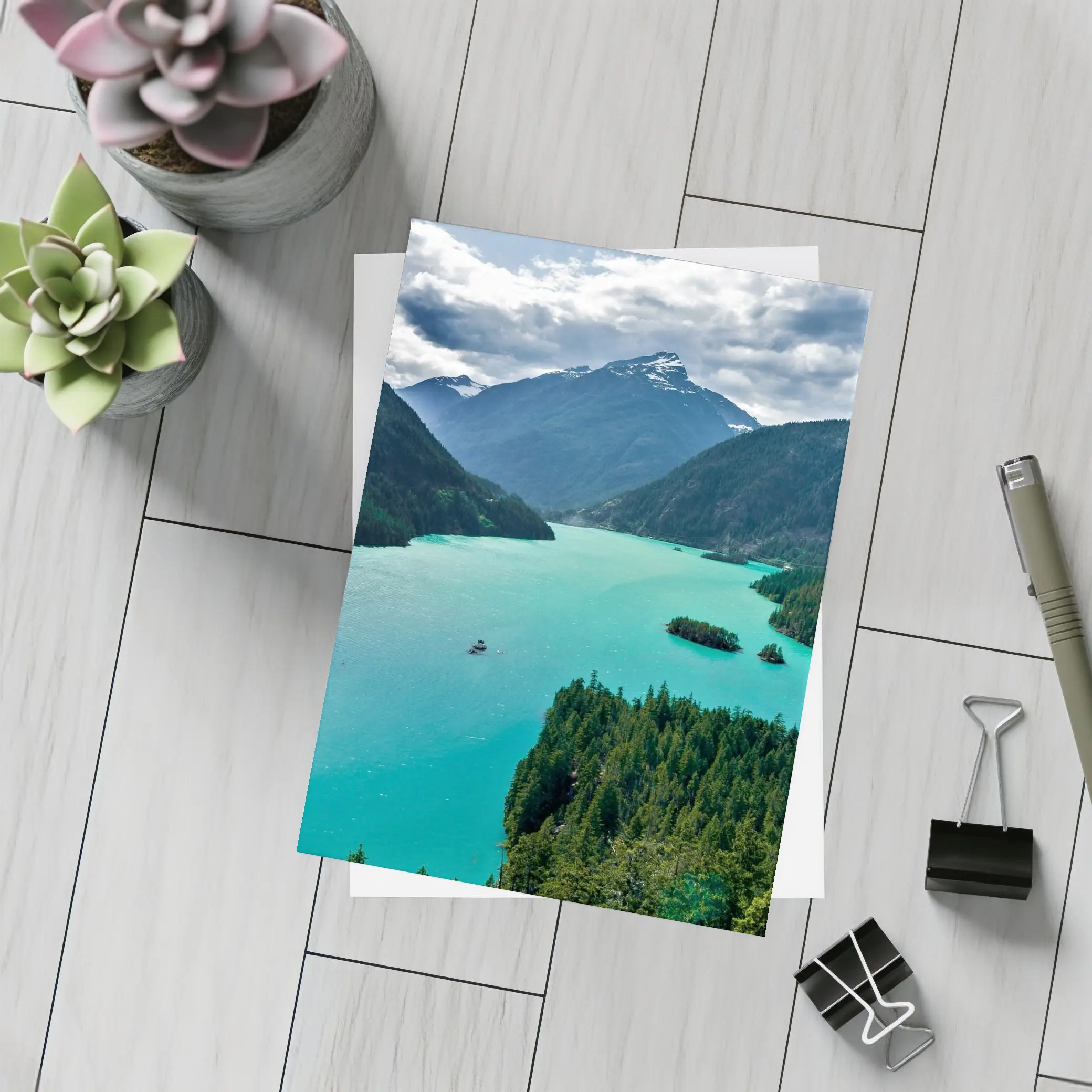Turquoise Mountain Lake Forest Aerial View – Postcards