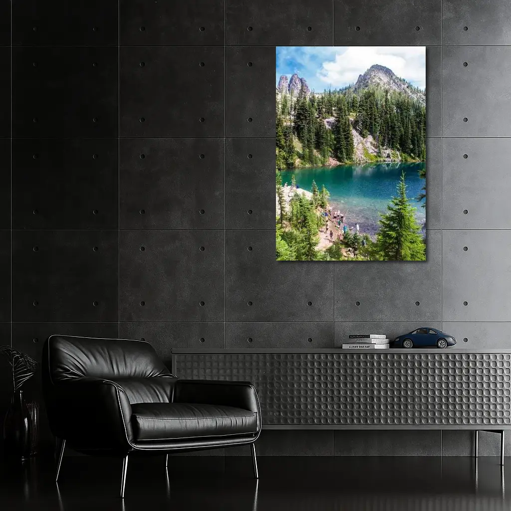 Alpine Lake Rocky Mountain Forest Hikers – Wall Art