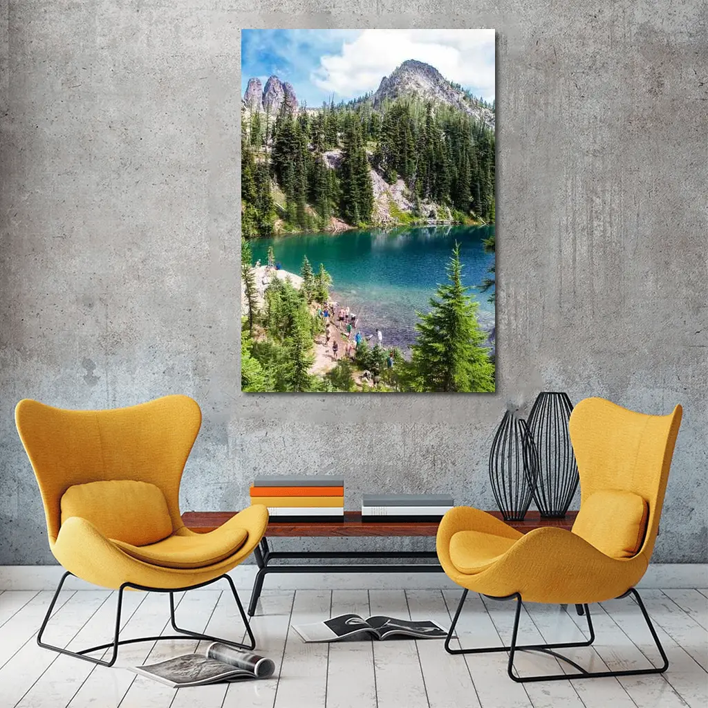 Alpine Lake Rocky Mountain Forest Hikers – Wall Art
