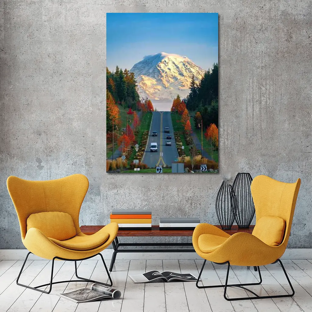 Mount Rainier Road Autumn Trees Washington – Wall Art