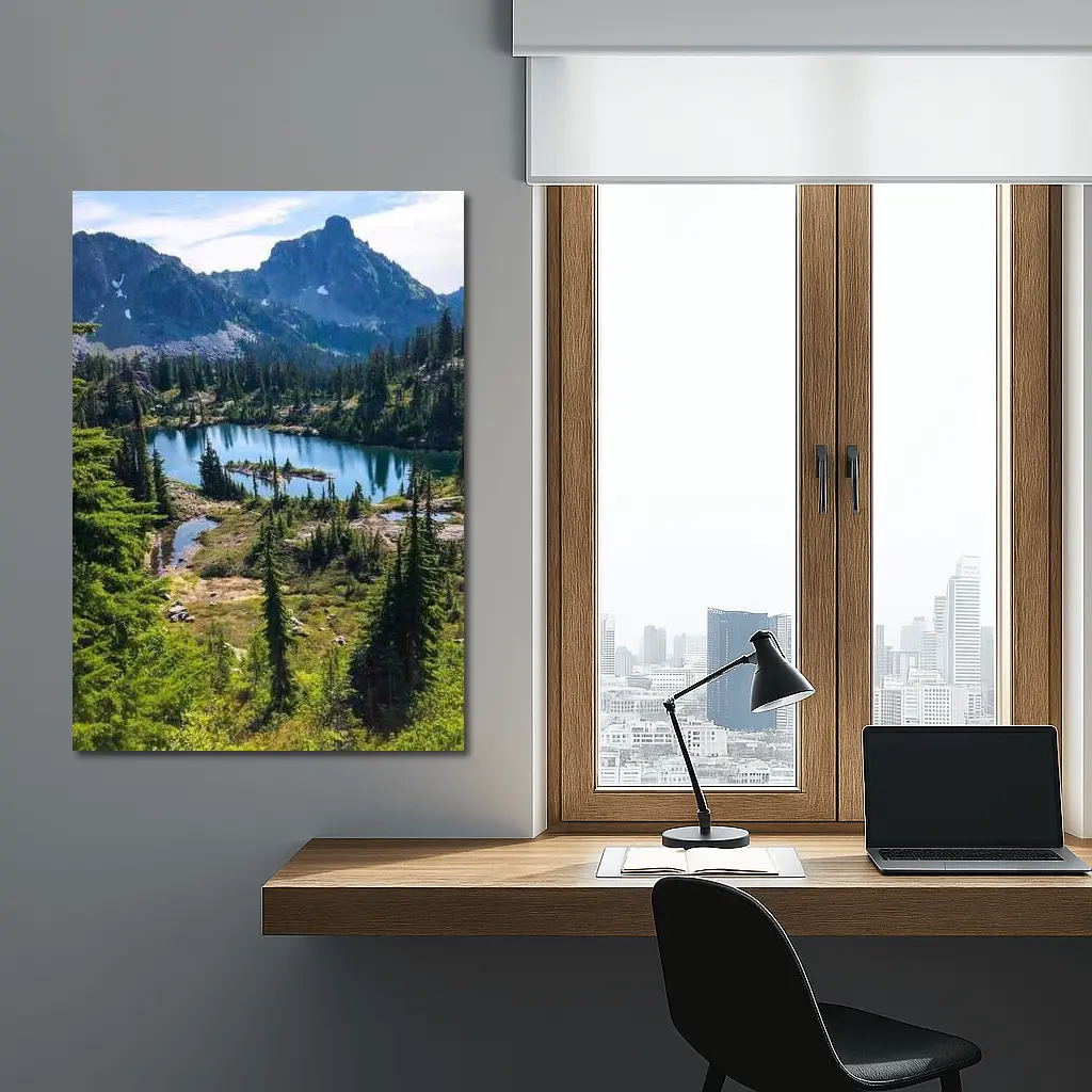 Alpine Lake Mountains Pine Forest Landscape – Wall Art
