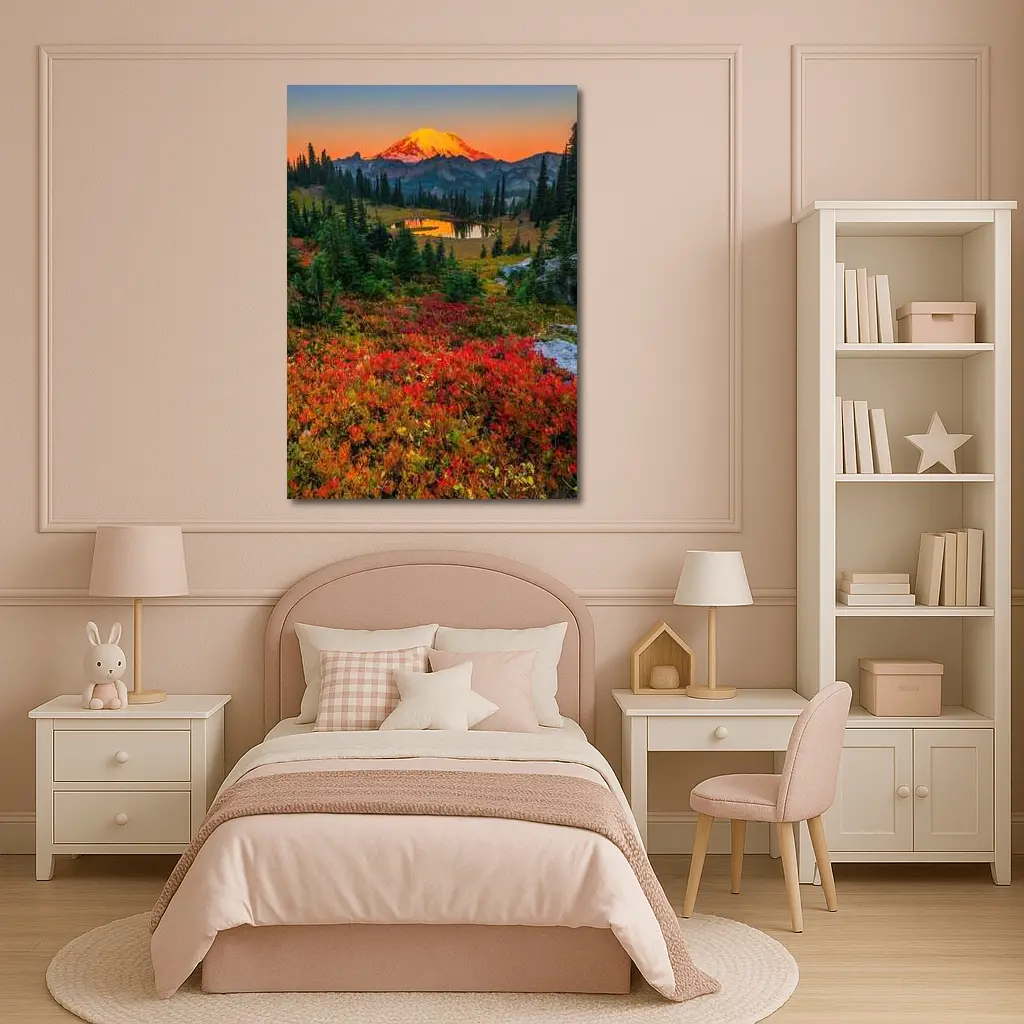 Mount Rainier Autumn Sunset Alpine Meadow – Wall Art