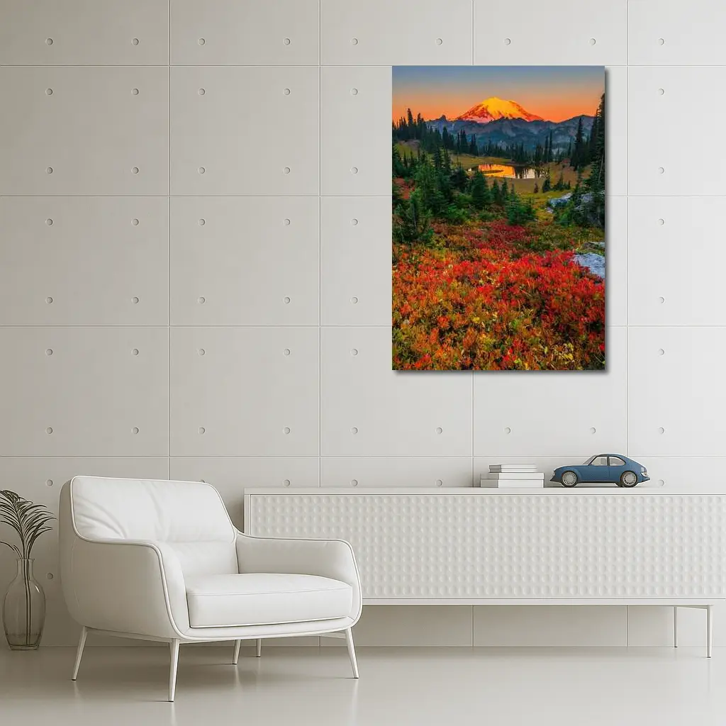 Mount Rainier Autumn Sunset Alpine Meadow – Wall Art