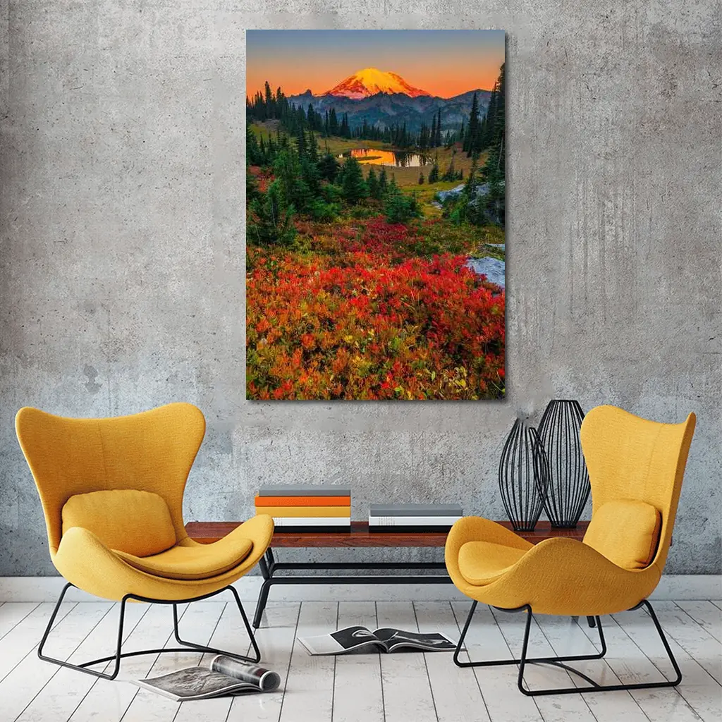 Mount Rainier Autumn Sunset Alpine Meadow – Wall Art