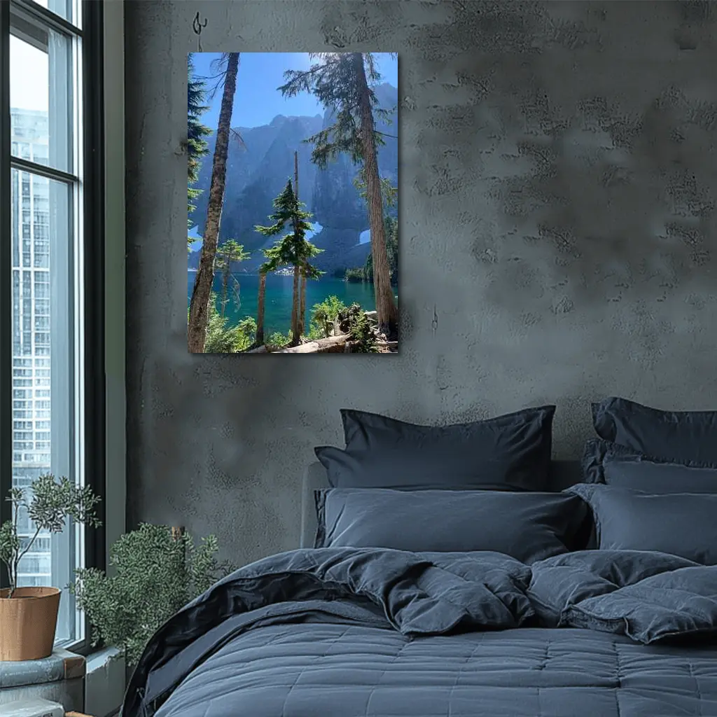 Alpine Lake Through Pine Trees Mountain – Wall Art