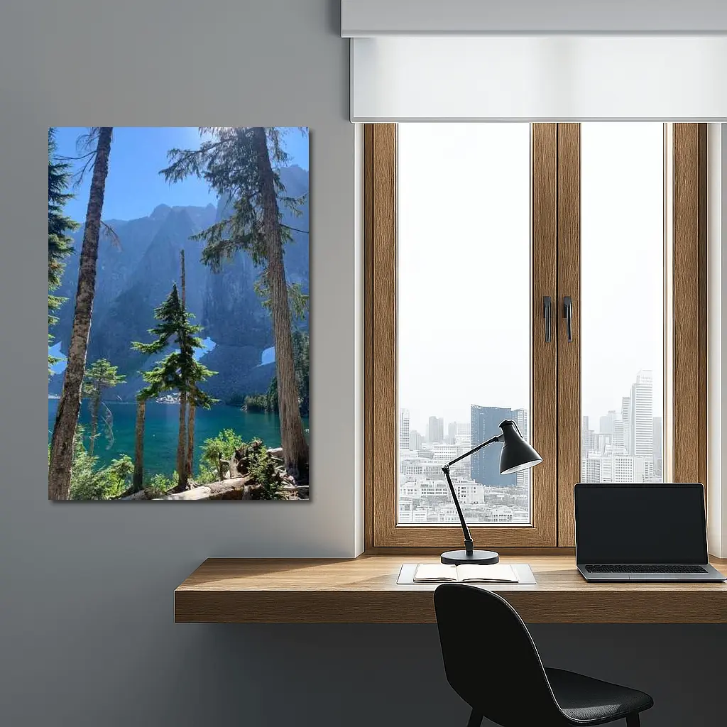 Alpine Lake Through Pine Trees Mountain – Wall Art