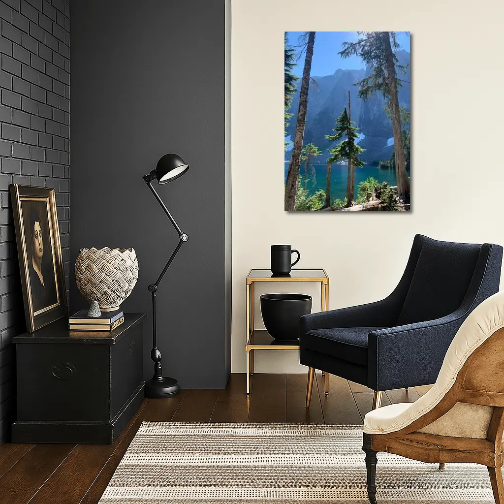 Alpine Lake Through Pine Trees Mountain – Wall Art