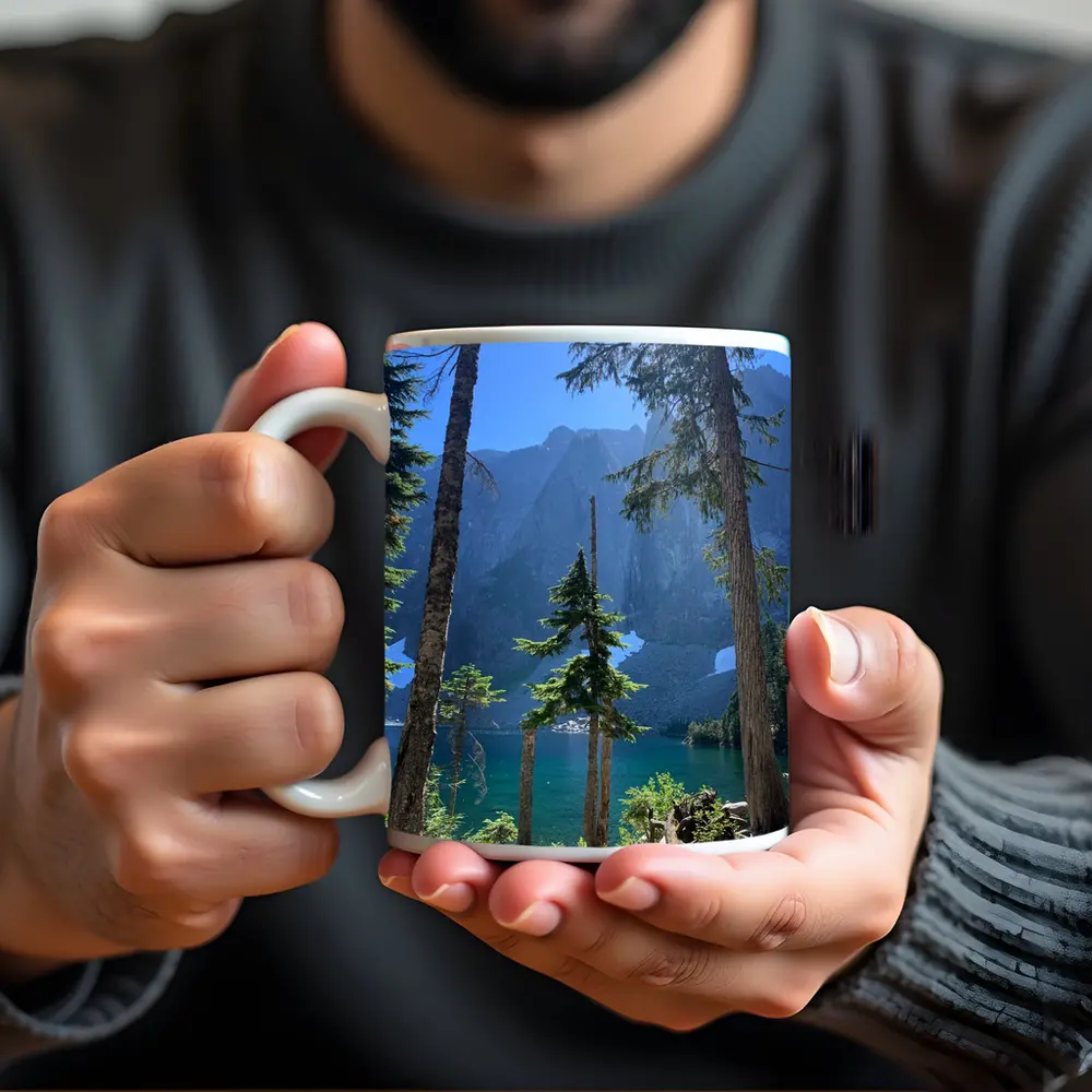 Alpine Lake Through Pine Trees Mountain – Mugs