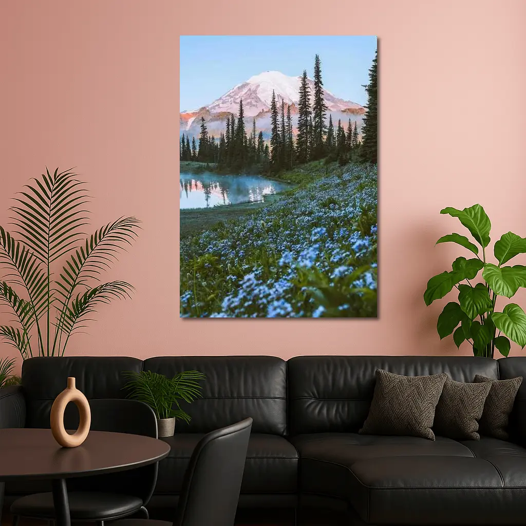 Mount Rainier Blue Wildflowers Alpine Lake – Wall Art