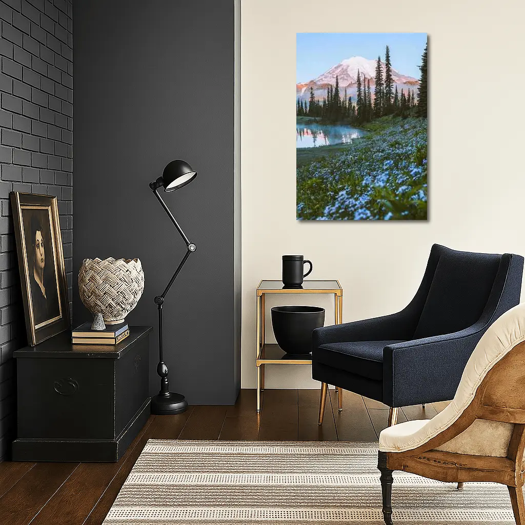 Mount Rainier Blue Wildflowers Alpine Lake – Wall Art