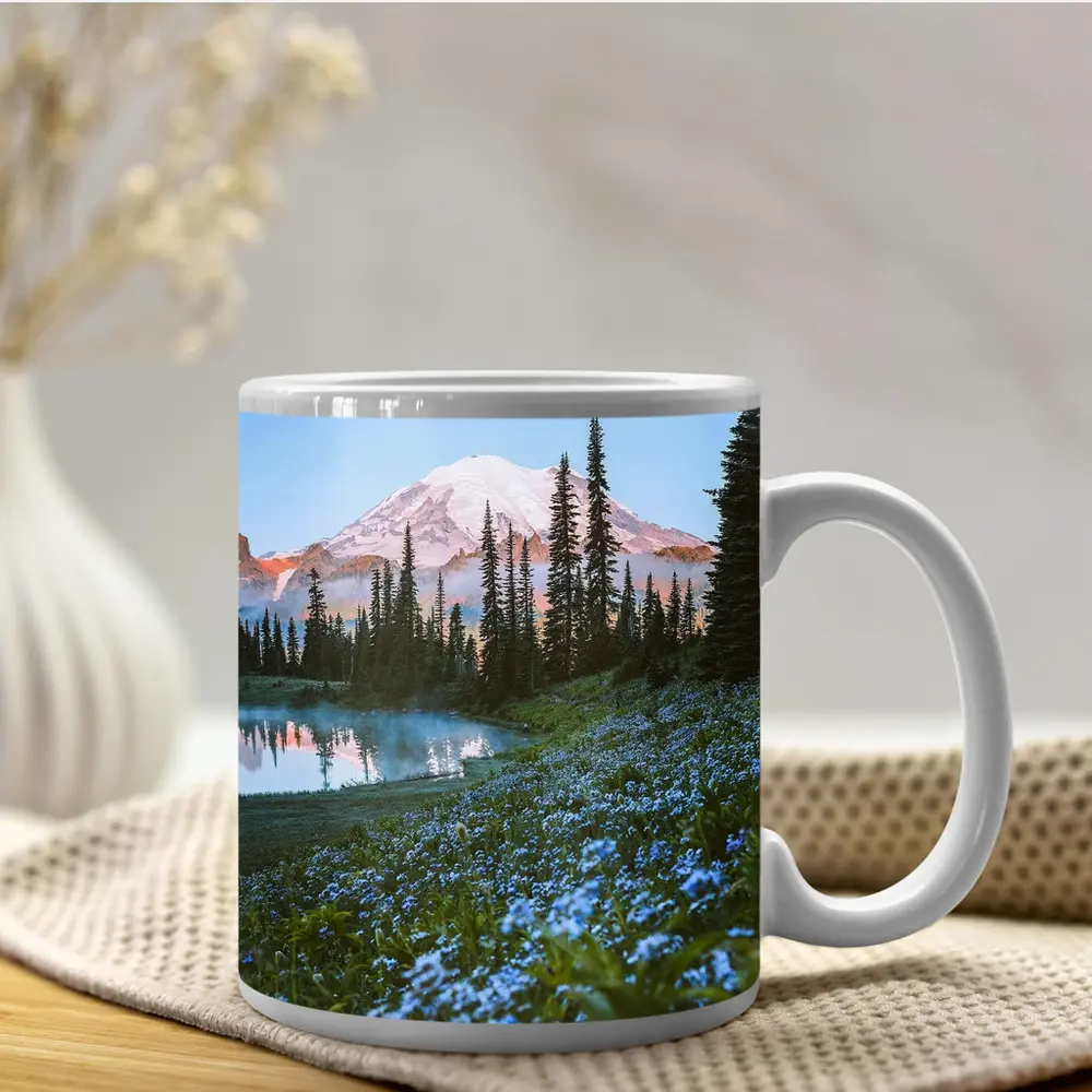 Mount Rainier Blue Wildflowers Alpine Lake – Mugs