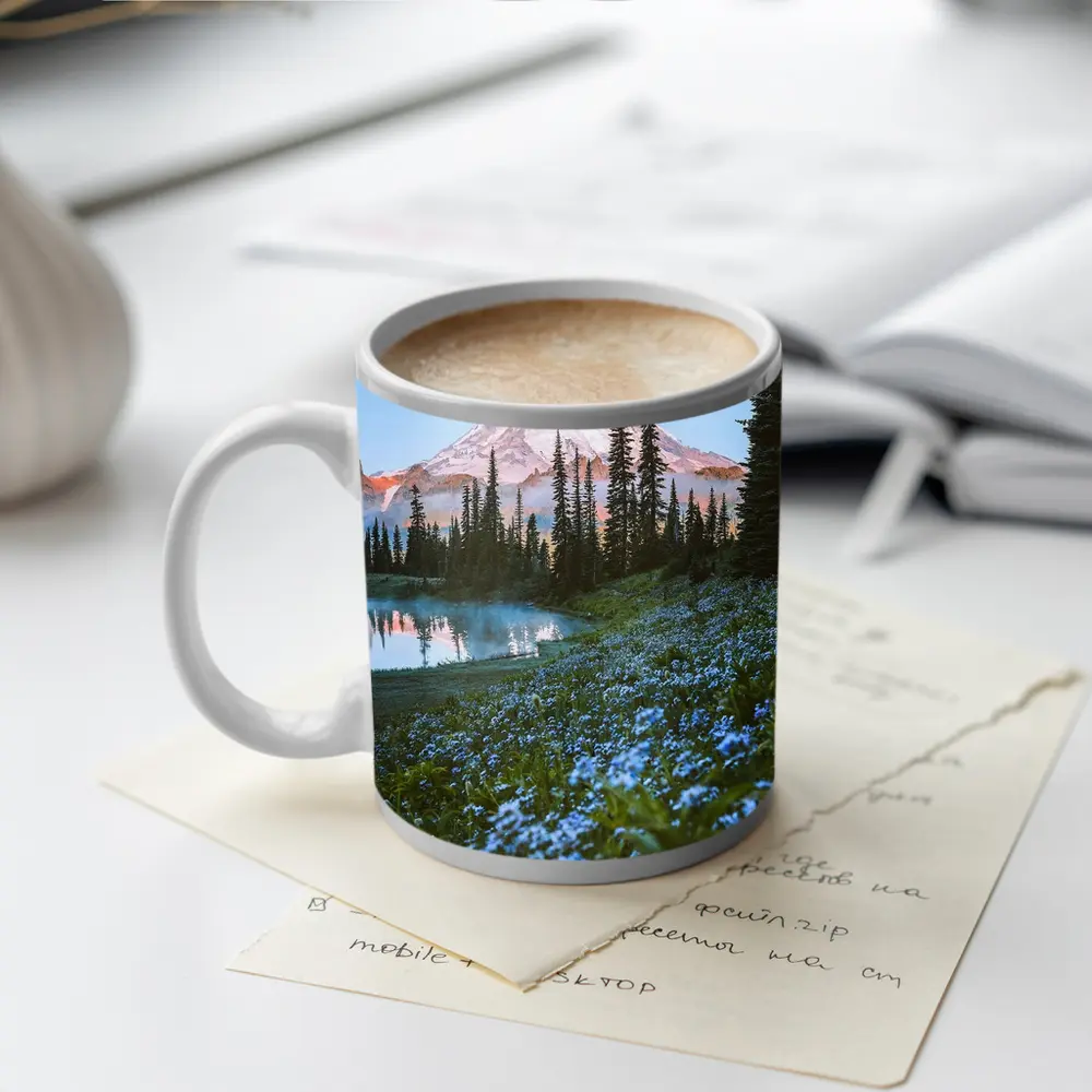 Mount Rainier Blue Wildflowers Alpine Lake – Mugs