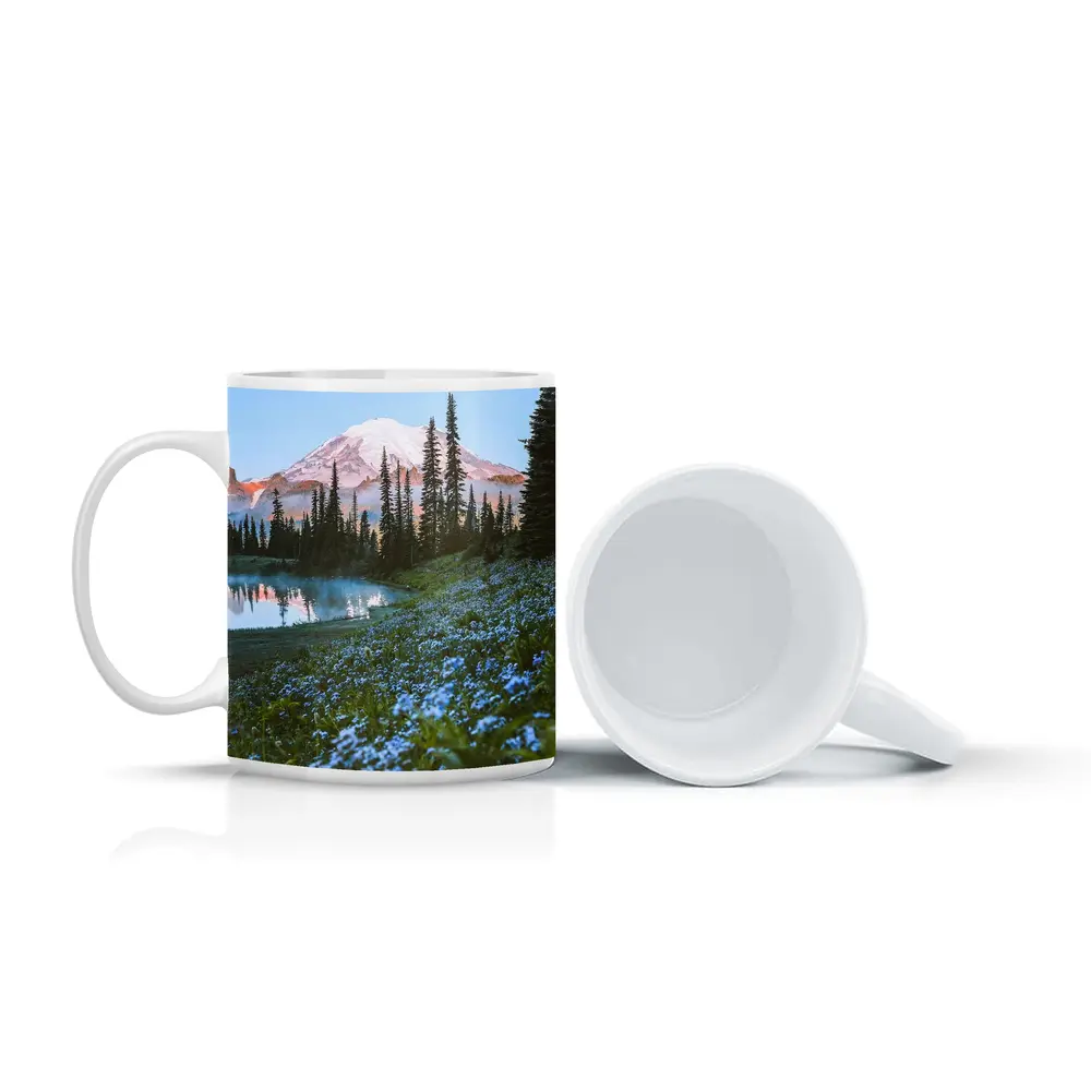 Mount Rainier Blue Wildflowers Alpine Lake – Mugs