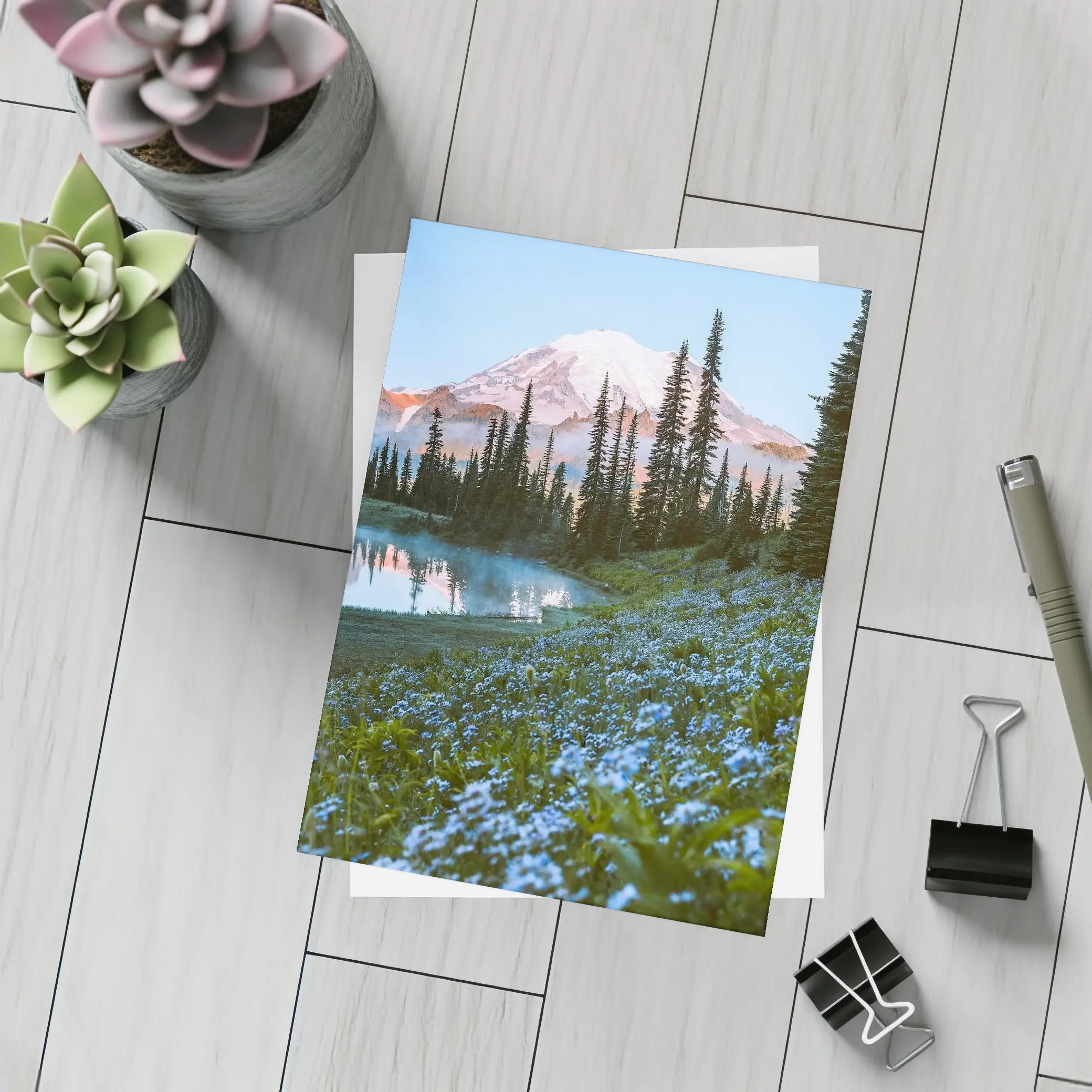 Mount Rainier Blue Wildflowers Alpine Lake – Postcards