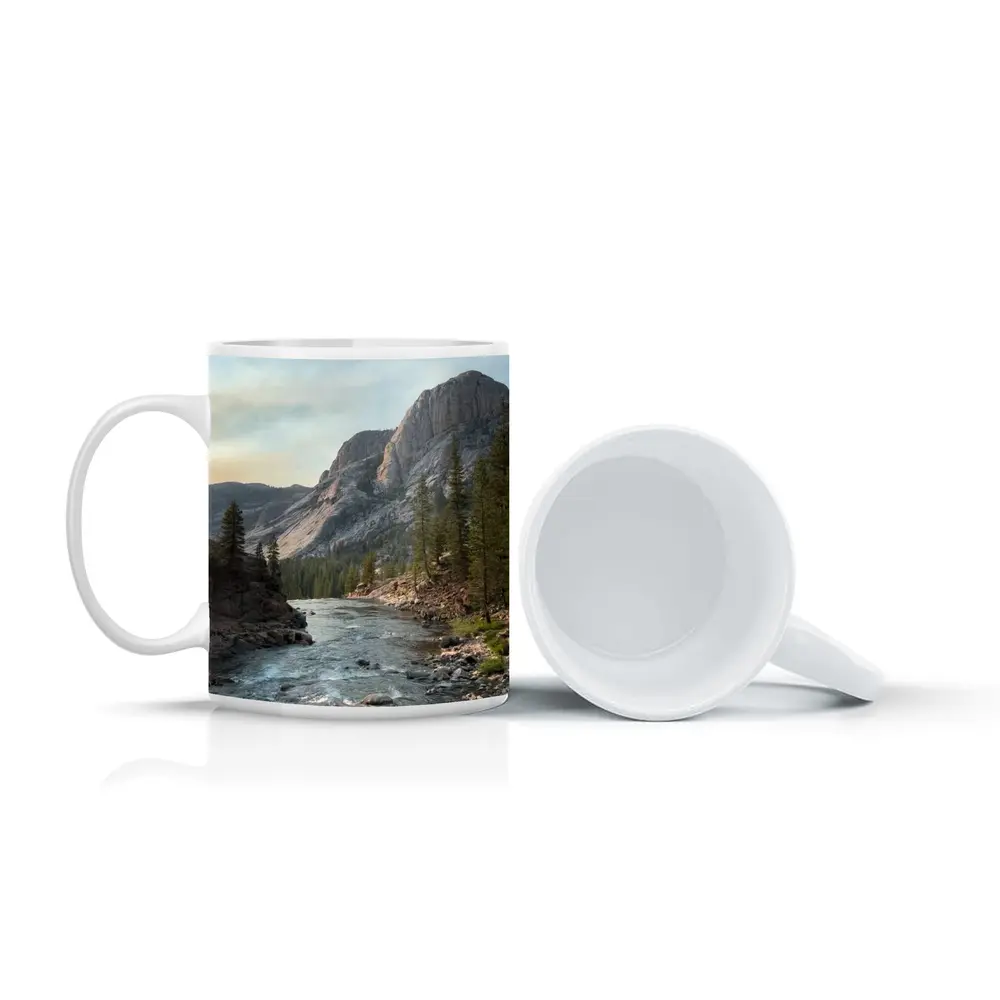 Mountain River Valley Pine Trees Landscape – Mugs