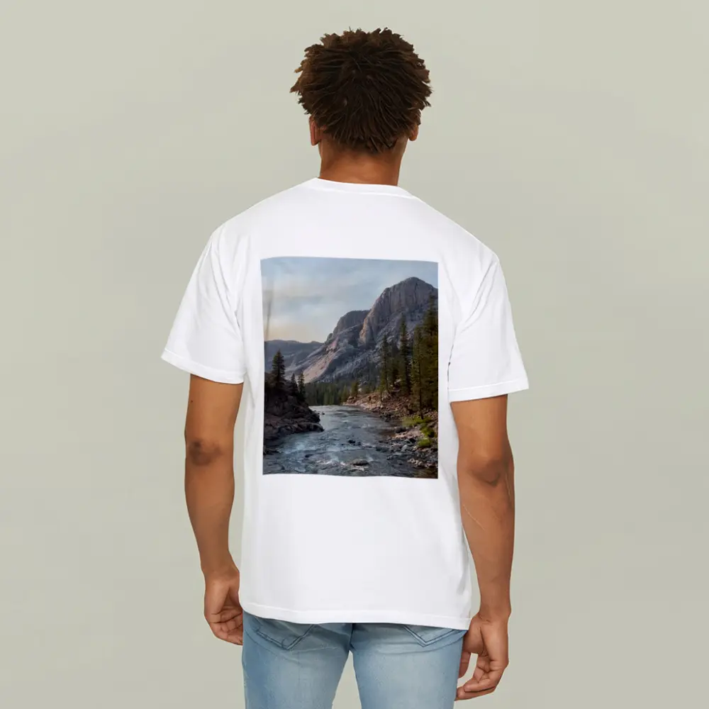 Mountain River Valley Pine Trees Landscape – T-Shirts