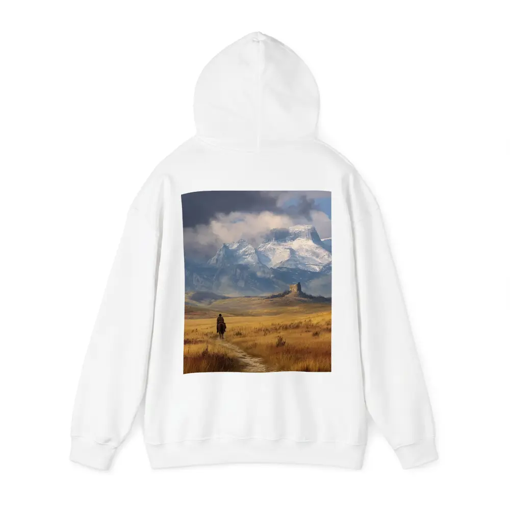 Lone Cowboy Riding Toward Snow Capped Mountains – Hoodies