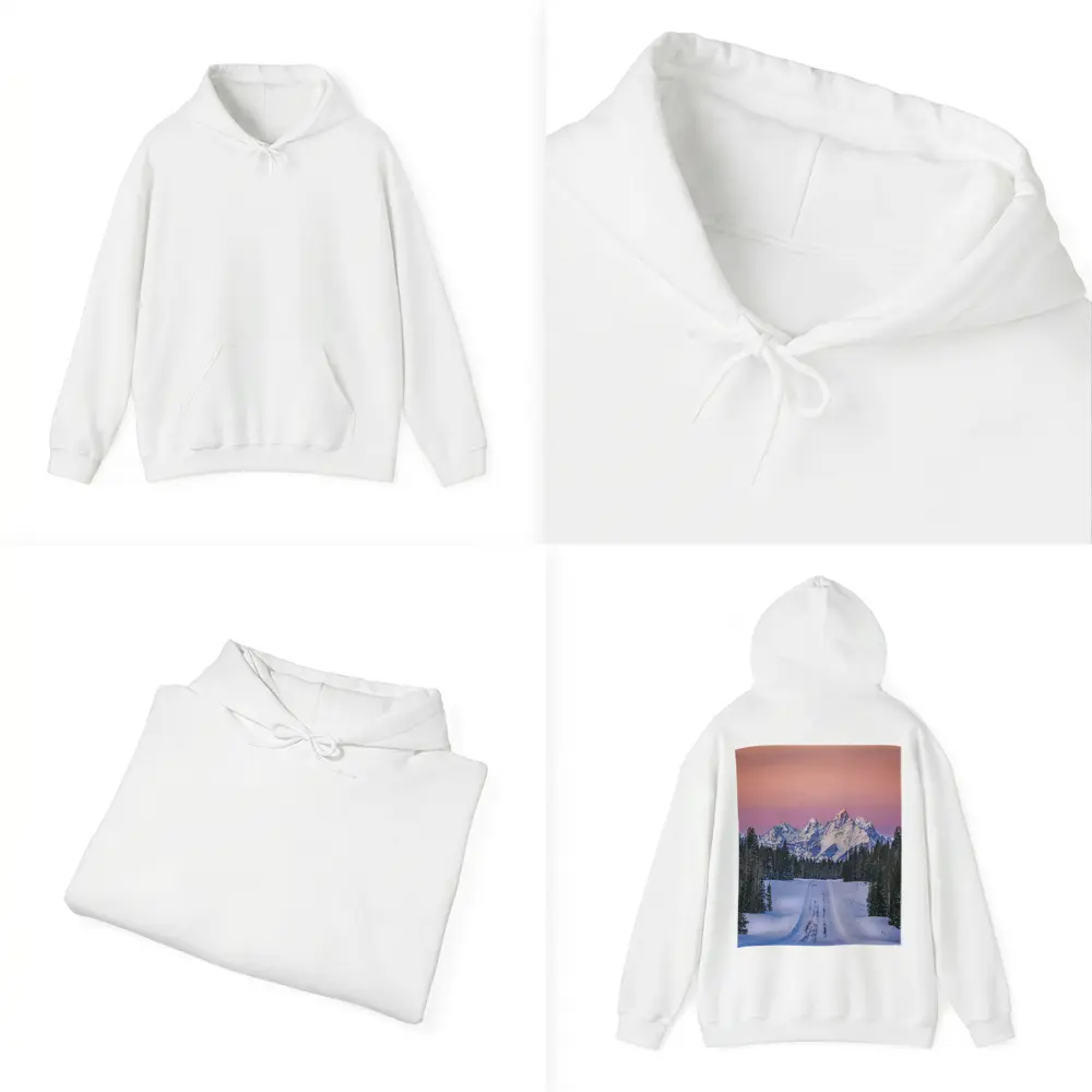 Snow Road Grand Teton Mountains Pink Sky – Hoodies