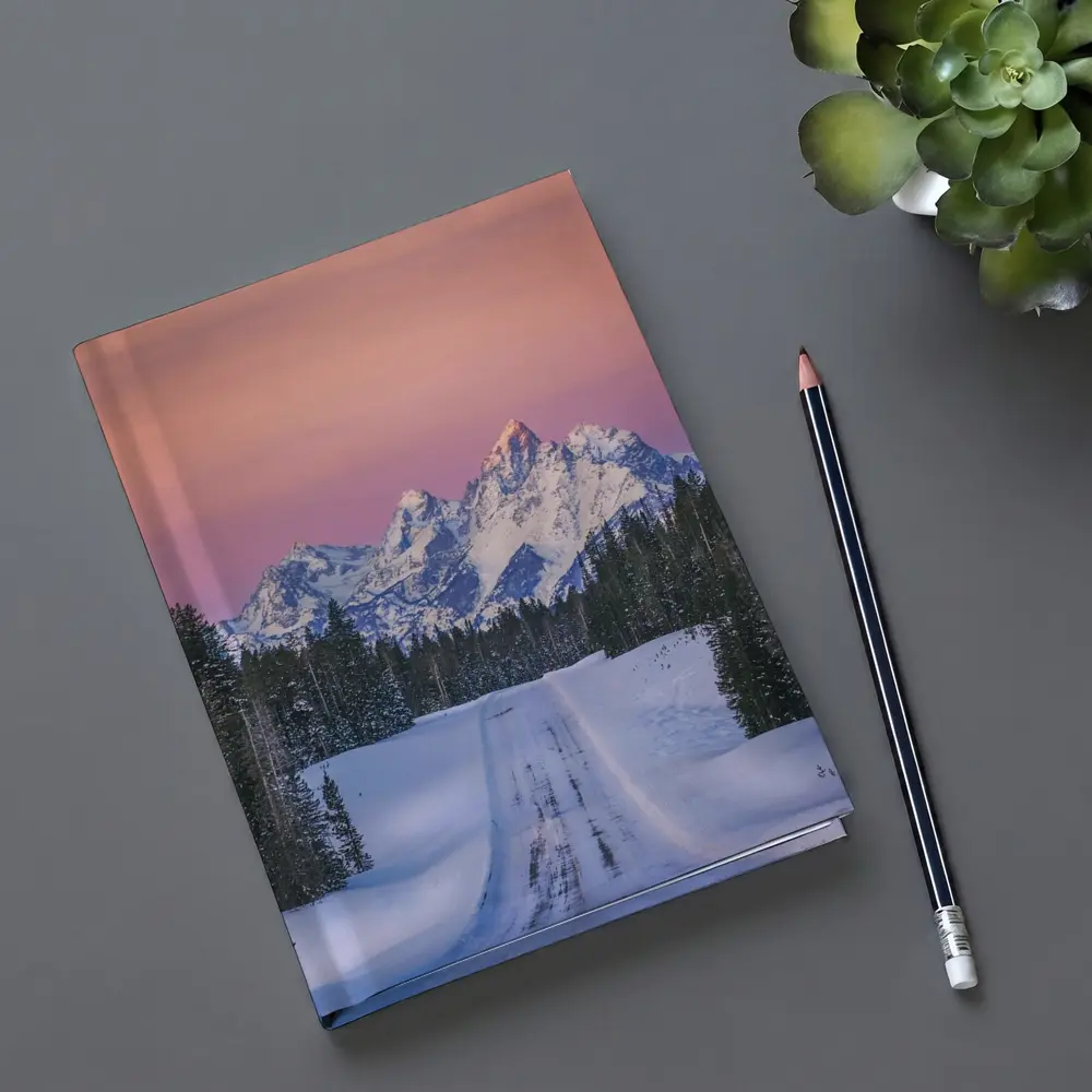Snow Road Grand Teton Mountains Pink Sky – Notebooks