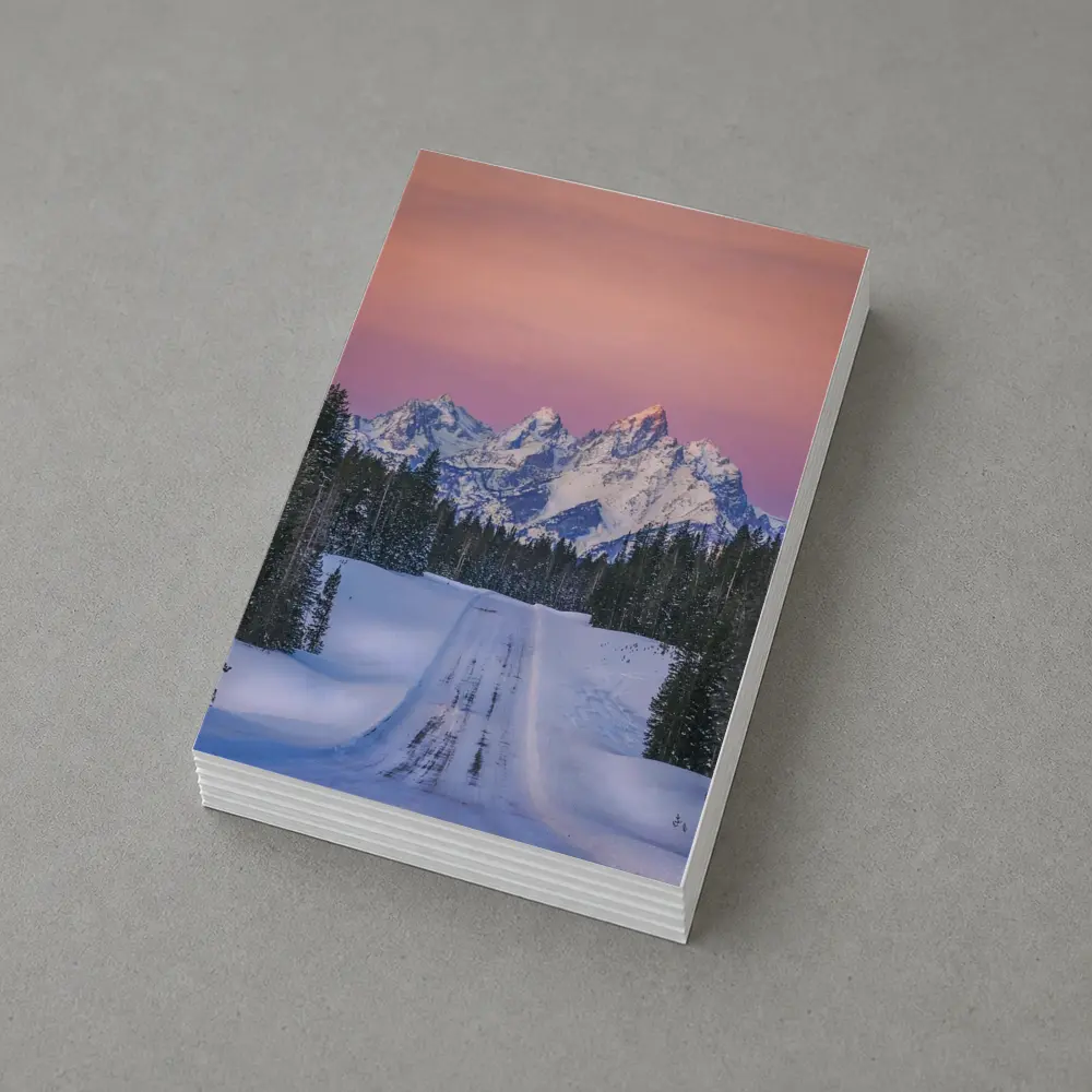 Snow Road Grand Teton Mountains Pink Sky – Postcards