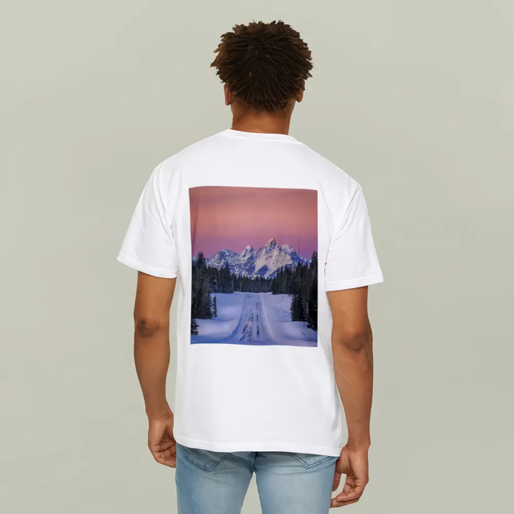 Snow Road Grand Teton Mountains Pink Sky – T-Shirts