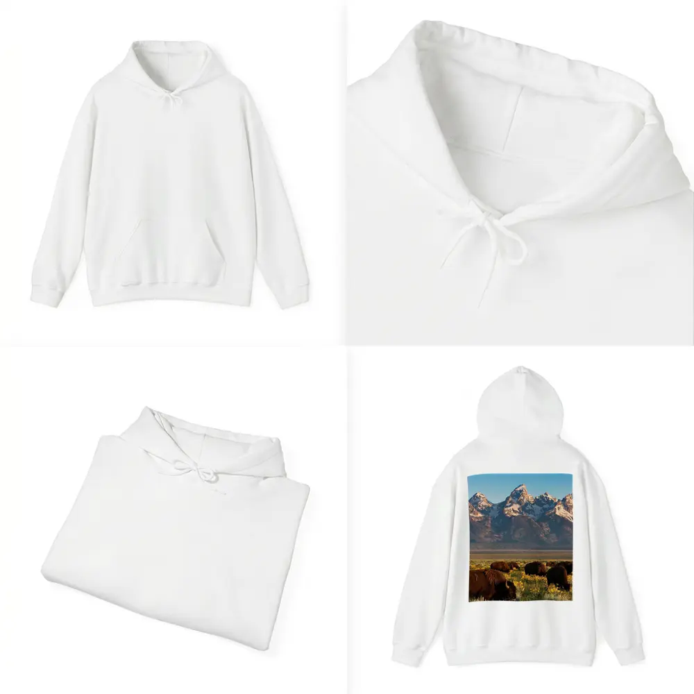 Bison Herd Grazing Grand Teton Mountains – Hoodies