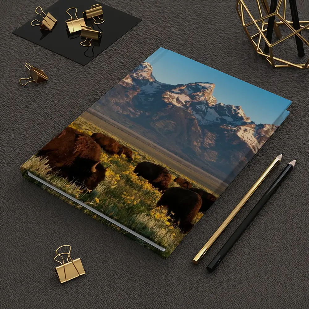 Bison Herd Grazing Grand Teton Mountains – Notebooks