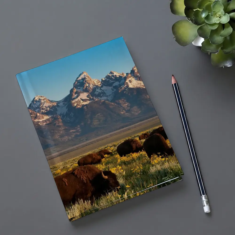Bison Herd Grazing Grand Teton Mountains – Notebooks